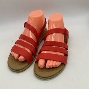 Crocs Iconic Comfort Tulum Purple flat ankle strap sandals Sz 7 Coral/red
